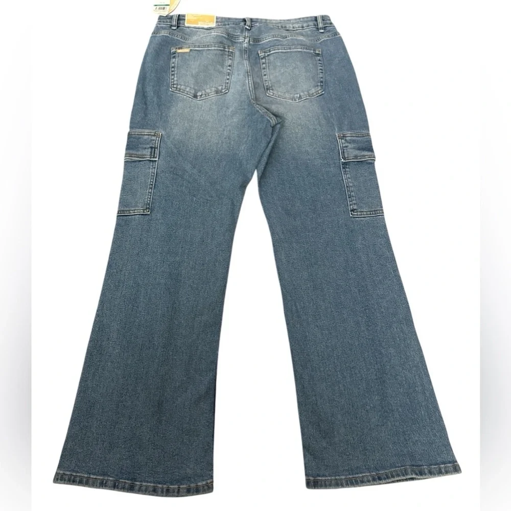 Michael Kors Womens Stone Wash Selma Cargo Bootcut High Rise Denim Jeans Size 16
